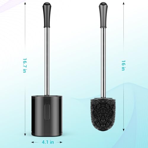 Toilet Brush, Compact Size Toilet Bowl Brush with Stainless Steel Handle, Small Size Plastic Holder Easy to Hide, Space Saving for Storage, Drip-Proof, Easy to Assemble, Deep Cleaning Black - color: Black