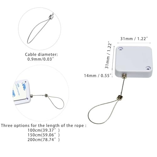 Retractable Cable Lock with Double-Sided Adhesive ABS Remote Control Security Lock for Phone,TV, 304 Stainless Steel, White, 3.3 ft (1 m), 4Set (White, 1M) - color: White, size: 1M