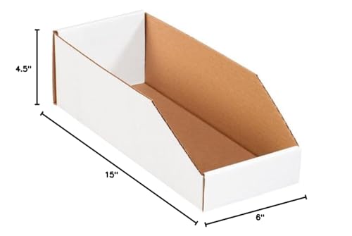 Box USA BBINMT615 Open Top Bin Boxes, 6" x 15" x 4 1/2", Oyster White (Pack of 50) - color: White, size: 6" x 15" x 4 1/2"