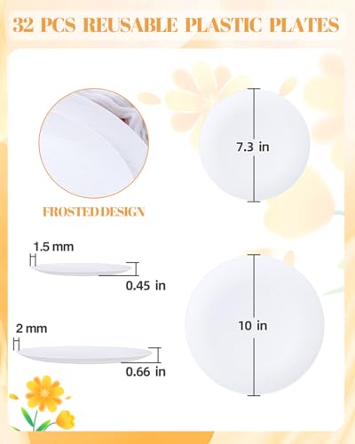 32pcs White Hard Plastic Plates Reusable Dinnerware Dish Set - color: White
