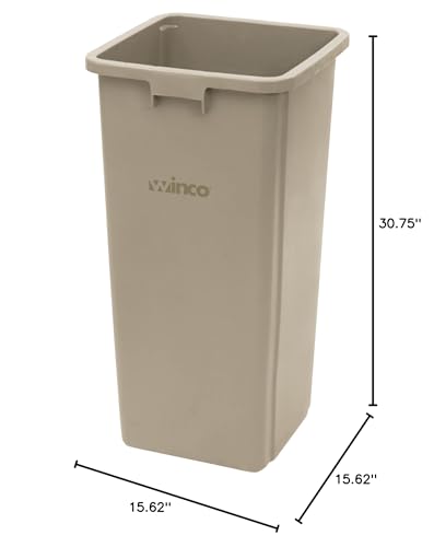 Winco 23 Gallon Beige Commercial Square Plastic Trash Can - color: Beige, size: 23 Gallon