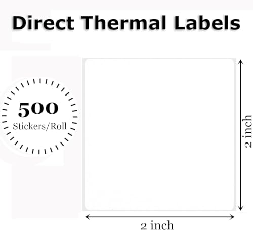 2" x 2" Thermal Labels Stickers White, Square Thermal Shipping Stickers, Multipurpose Inventory Self-Adhesive Direct Thermal Label for Small Business (500 Labels/Roll) - color: White, size: 2" x 2"