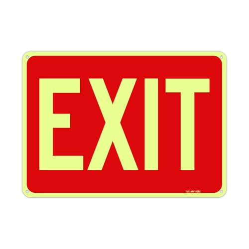 T&R Large Exit Sign - 14 x 10 Inches Rust Free .040 Aluminum Glow-In-The-Dark - UV Protected, Waterproof and Fade Resistant - 4 Pre-drilled Holes - color: Red -14" x 10" - 1 Pack - Glow-In-The-Dark