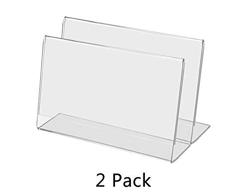 Marketing Holders 2 Pack 7 x 5 Inch Sign Holder L Shape Counter Side Loading Clear Acrylic Advertisement Holder Literature Flyer Postcard Frame Printed Material Document Display - size: 7"w x 5"h