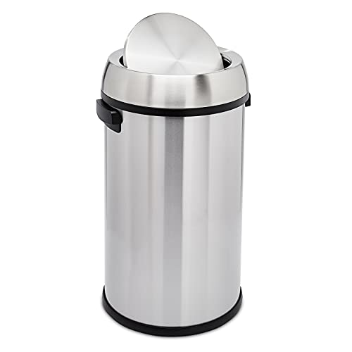 Amazon Basics Round Stainless Steel Trash Can with Swing Lid, Fingerprint and Smudge Resistant, 65 Litre/17.2 Gallon, Silver, Black