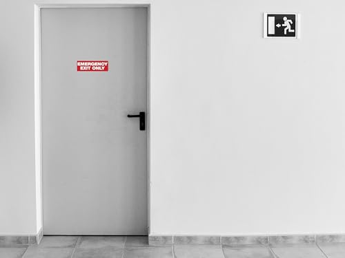 | Emergency Exit Only Reminder Stickers (2 Pack), 8.75x3 – Strong Adhesive, Durable, Waterproof Exit Sign Stickers for Doors and Walls – Perfect For General Awareness and Labeling Purposes