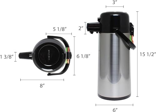 TrueCraftware- 2.2 Liter/ 74 oz Push Button Coffee Airpot Stainless Steel Body Glass Lined - Hot Beverage Coffee Chocolate Juice Tea Drinks Dispenser Ideal for Large Crowds for Any Occasion - size: 2.2 Liter