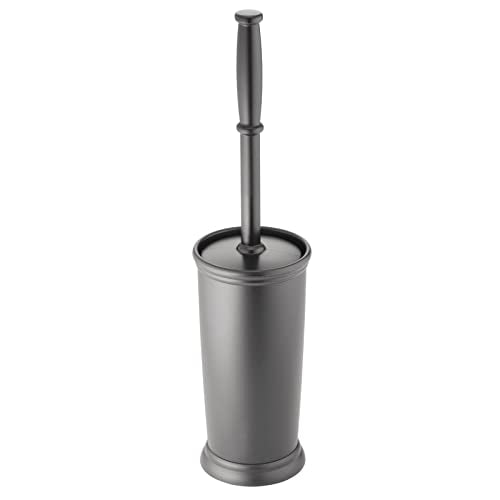 mDesign Toilet Bowl Brush and Holder - Covered Bathroom Toilet Brush - Standing Toilet Bowl Scrubber in Modern Holder - Space Saving, Deep Cleaning Brush for Toilet - Hyde Collection - Charcoal Gray - color: Charcoal, size: Pack of 1