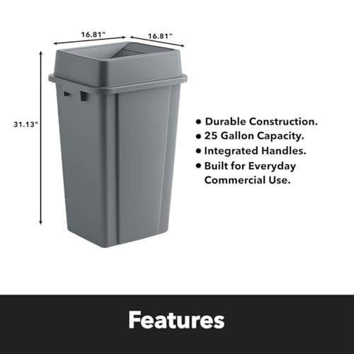 Gray, 25 Gallon Square Commercial Trash Can with Swing Lid, Heavy-Duty Garbage Can, Industrial Trash Bin for Restaurants/Warehouse/Commercial Facilities - color: Gray, size: 25 Gallon with Lid