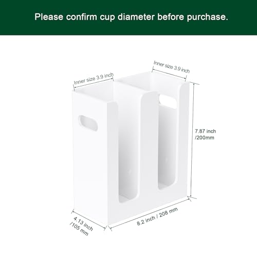 Disposable Coffee Cup Dispenser with Handles, Countertop or Wall Mount Hot/Cold Drink Cup and Lid Holder - Bathroom/Kitchen/Office Acrylic Cup Lid Storage Organizer (2 Compartments, White) - color: White, size: 2 Compartments