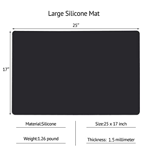 Gartful Silicone Mats for Kitchen Counter, Thicker 0.06", 25 x 17 inches Multipurpose Table Mat, Silicone Pad Desk Work Mat, Nonstick Nonskid Heat-Resistant Pad, Placemat, Black - color: Black, size: L-25" x 17" x 0.06"