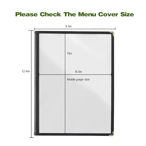 Restaurant Menu Covers Set 20 - Transparent Menu Covers 8.5" x 11" - 4 Page 8 View Menu Holder Black Folder for Bar Café