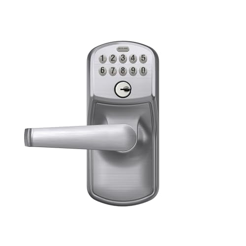 Schlage Electronic Keypad Lock, Lever Handle, Plymouth Trim, Satin Chrome
