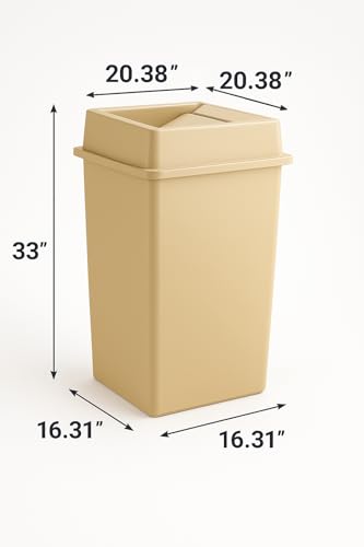 35 Gallon Beige Square Plastic Trash Can with Lid Heavy Duty | Indoor Outdoor Commercial Waste Container with Optional Lid for Restaurants, Parks, Schools, Public Spaces - color: Beige, size: 35 gallon with lid