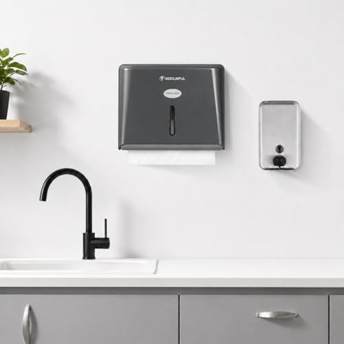 modunful Wall-Mounted Paper Towel Dispenser: Built-in Sample Towel – ABS Wall Box, Grey Pearl Finish, Two Lock Options, No Drilling Installation for Apartments & Small Spaces & RV - color: D-251 Grey