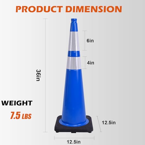 4-Pack Blue Reflective Traffic Cones 36" - Road Safety - color: Blue, size: 36inch
