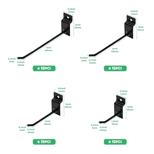 60Pcs 2/4/6/8 Inches Slatwall Hooks Assortment Set, Heavy Duty Metal Panel Display Slat Wall Hooks, Pegboard Gridwall Display Hangers for Garage Shop Retail Exhibition Organization (Black) - color: Black, size: 2/4/6/8 Inches