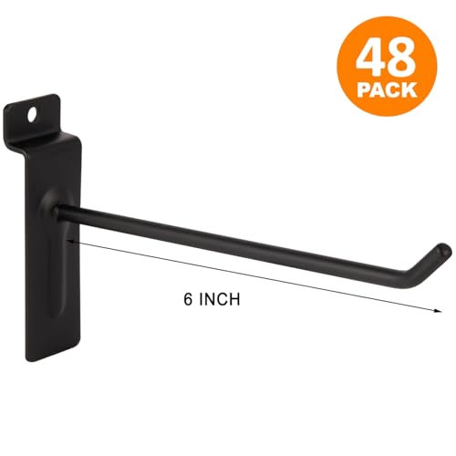 Polmart 6" Heavy Duty Slatwall Panel Hooks, Black (48-Pack, 6-inch) - size: 6 Inch