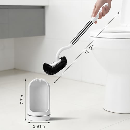 AONEZ Toilet Brush Set, Deep Under-Rim Cleaning, Vented Holder, White