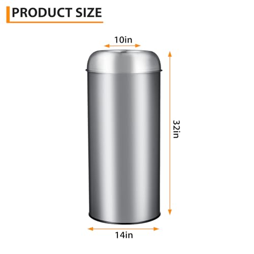 GarveeLife Tall Commercial Trash Can, 65L/17 Gallon, Large Capacity Heavy Duty Stainless Steel Open Top Trash Bin with Sleek Hidden Bag Holder for Restaurant, Office, and Restroom
