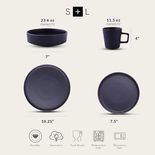 Stone Lain Cleo Modern Stoneware 16-Piece Dinnerware Set, Plates and Bowls Set, Dish Set Service For 4, Dark Blue - color: Dark Blue, size: Service For 4, style: Dinnerware Set