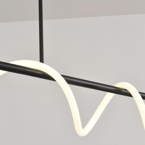 Modern Led Linear Pendant Light, Kitchen Table Hose Chandelier - color: Black, size: 59 IN