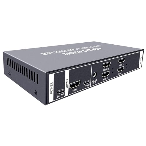 ISEEVY 4K60 Video Wall Controller 2x2 UHD TV Wall Controller 1X2 2X1 1X3 3X1 1X4 4X1 Support HDMI USB-C 4K60 Inputs and 4X HDMI 4K Outputs for max 4 TVs into 1 Wall