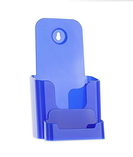 SOURCE ONE Acrylic Deluxe 4 Inch Wide Trifold Brochure Holder with Buisness Card Holder Counter Top or Wall Mount Use - color: Blue, size: 1 Pack