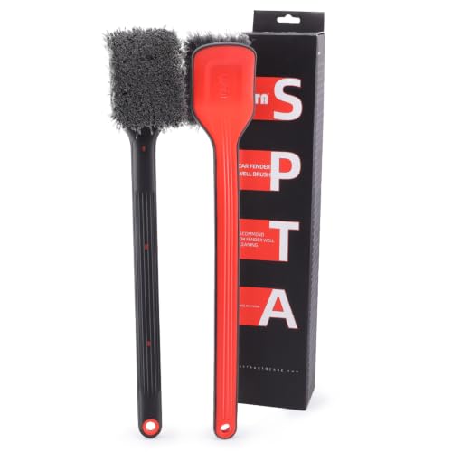 Fender Well Brush, 2Pcs Wheel Wells Cleaning Brush, Stiff Synthetic Bristles,Ergonomic Design Handle, Scrub Brush for Floor Mats, Car Wheel Hub Cleaning, Car Interior, Home Soft Flagged-Tip Bristles - color: Fender Well Brush
