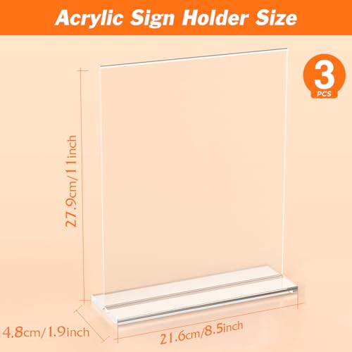 3 Pack Acrylic Sign Holder 8.5 x 11 Inches, Vertical Flyer Display Stand