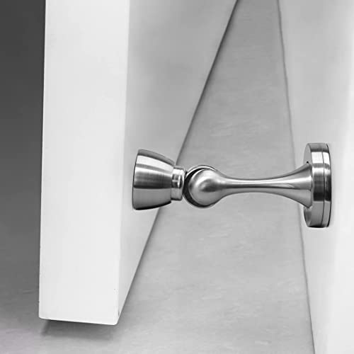YAGU Silver Door Stopper 4 Pack Magnetic Door Stops Zinc Alloy Brushed Nickel Door Catch Door Holder Wall Floor Mounted Metal Soft-Catch - color: Brushed Nickel, size: 4 Pack