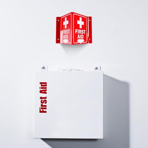 Faittoo First Aid Sign, 5 Pack First Aid with Cross Symbol - 6 x 8 Inches V-Shaped Acrylic Plastic, 4 Pre-Drilled Holes, Includes Matching Screws, Use for Home Office/Business - style: V-shaped 5 Pack
