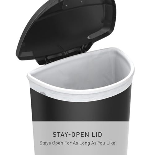 simplehuman 50 Liter / 13 Gallon Semi-Round Kitchen Step Trash Can with Secure Slide Lock, Black Plastic - color: Black