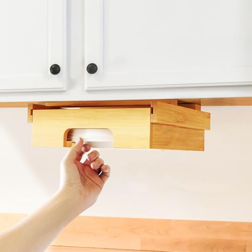 Paper Plate Dispenser - 9 inch Bamboo Paper Plate Dispenser Under Cabinet, Kitchen Counter Vertical Paper Plate Holder Organizer Countertop Caddy (Bamboo) - color: Natural, size: 9 Inch