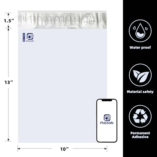 POLYSELLS 100 pcs 10x13 Inches White x Silver Poly Mailers Shipping Envelopes, Strong Adhesive Sealing, Waterproof, and Tear-resistant Postal Mailing Bags for Clothing, Books, and Accessories - size: 10"x13" 100 PCS