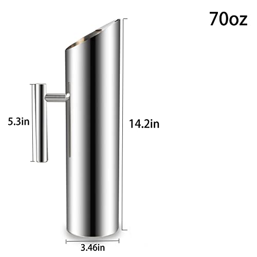 Stainless Steel Water Pitcher Carafe with Ice Guard 70 Ounces Capacity Chrome Plated Mirror Finish by MUGLIO - color: Silver, size: 70 Ounces