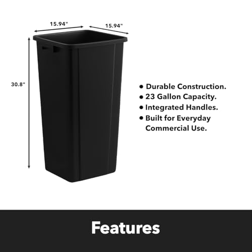 Black, 23 Gallon Square Commercial Trash Can, Heavy-Duty Garbage Can, Industrial Trash Bin for Restaurants/Commercial Facilities/Warehouses - color: Black, size: 23 Gallon