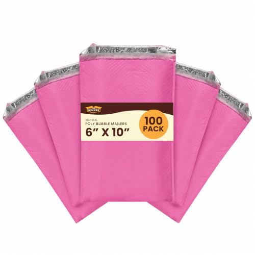 The Boxery Poly Bubble Mailers, Self-Seal (Pink, 6'' x 10'' - (100PC)) - color: Pink, size: 6'' x 10'' - (100PC)