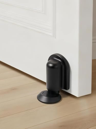 1 Pack Black Door Stopper Magnetic Door Cathc Matte Black Floor Mounted Door Stop Keep Door Open with Screws and Adhesive No Drilling - color: Black