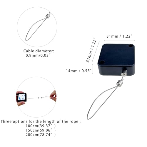 Retractable Cable Lock with Double-Sided Adhesive ABS Remote Control Security Lock for Phone,TV, 304 Stainless Steel, Black, 3.3 ft (1 m), 4Set - color: Black, size: 1M
