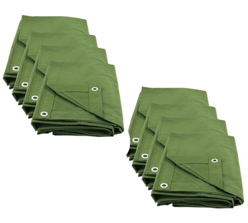 (8 Pack) 6' x 8' Green Canvas Tarp 12oz Heavy Duty Water Resistant - color: Green (8 Pcs), size: 6' x 8'