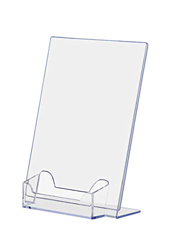 Marketing Holders 2 Pack Acrylic Sign Holder 5" x 7" with 3.5" x 2" Business Card Pocket Slanted Side Load Clear Countertop Display for Signage in Lobbies Retail Stores Hotels and Doctors Offices - color: Clear