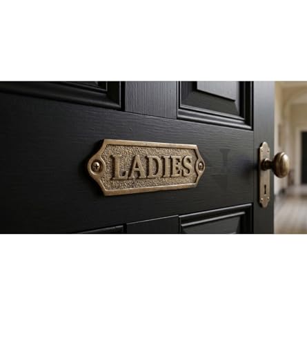 LADIES Metal Restroom Sign, Vintage Antique Brass Women’s Washroom Plaque Durable Commercial-Grade Professional Signage, Easy Mount Office & Business Door Plaque - color: LADIES