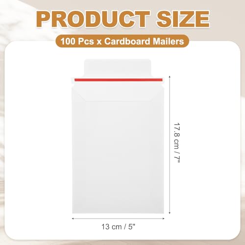 PATIKIL 100Pcs Cardboard Envelopes 7"x5" Rigid Mailers Self Seal - color: White, size: 7" x 5"
