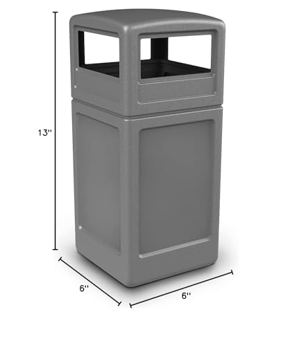 Commercial Zone-73290399 PolyTec 42 Gallon Square Waste Container with Dome Lid Color: Gray - color: Gray