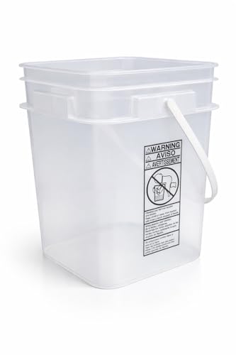 House Naturals 4 Gallon Square Food Grade Bucket Pail with Plastic Handles and Lid (Pack of 3) Made in USA containers (Clear - Blue lids) - color: Clear - Blue Lids
