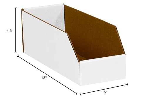 Box USA BBINMT512 Open Top Bin Boxes, 5" x 12" x 4-1/2", Oyster White (Pack of 50) - color: White, size: 5" x 12" x 4 1/2"