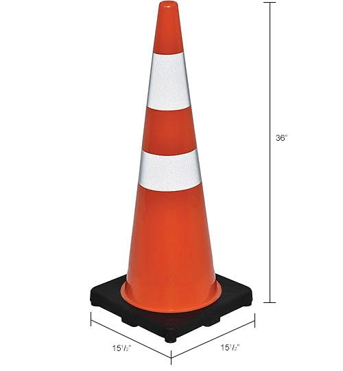 Global Industrial 36" Traffic Cone with High Intensity Reflective Tape, Orange Cone with Black Base, 10 lbs, for Roads, Warehouses, Garages, Parking Lots, and More