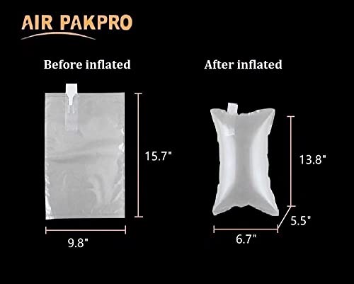 100 Pack with Hand Pump AIR PAKPRO 9.8"X15.7" Clear Plastic Inflatable Air Packaging Bags Air Pillows Air Cushions Buffer Bags Void Fill Cushioning for Shipping and Packaging
