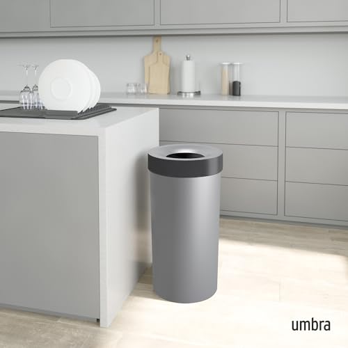 Umbra Vento Kitchen Trash Can, Open Top Bin, 16.5 Gallon, Grey/Nickel - color: Grey/Nickel